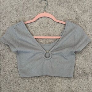 Aerie Gray Cut Out Crop Top Short Sleeve